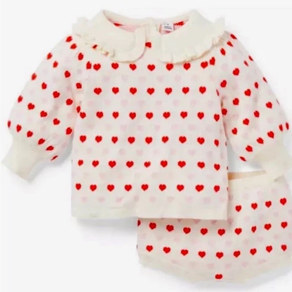 Janie and Jack Baby Girl Heart 2-pc W Ruffled Collar 3-6M $59